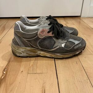 Golden Goose Gray and Silver Sneakers Athletic Style